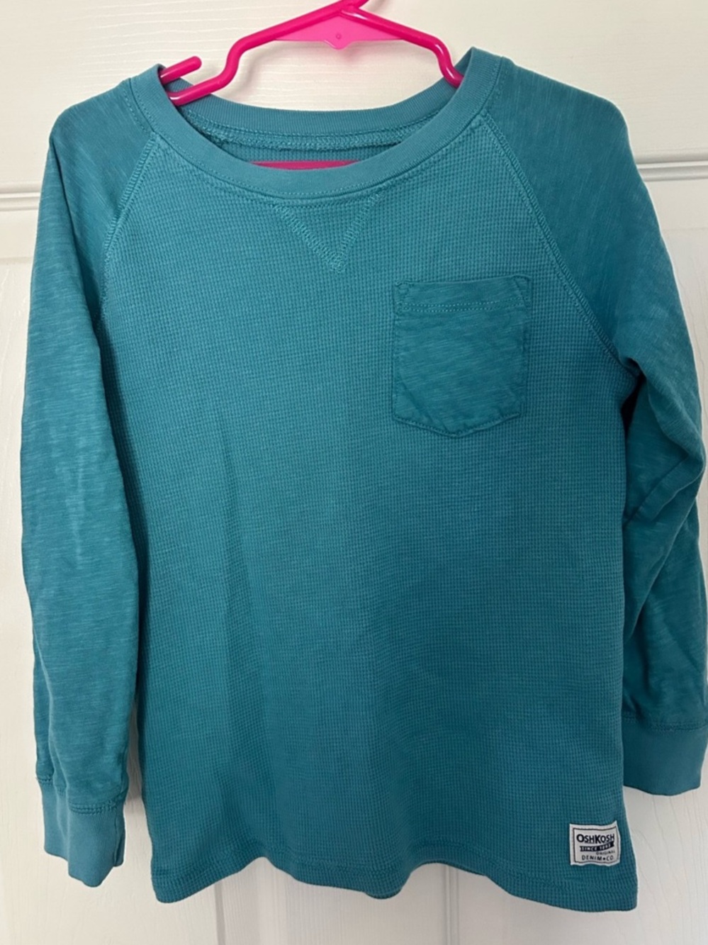 Boys, OshKosh B'gosh, Thermal Pocket Long Sleeve Tee, Teal Blue, 5T